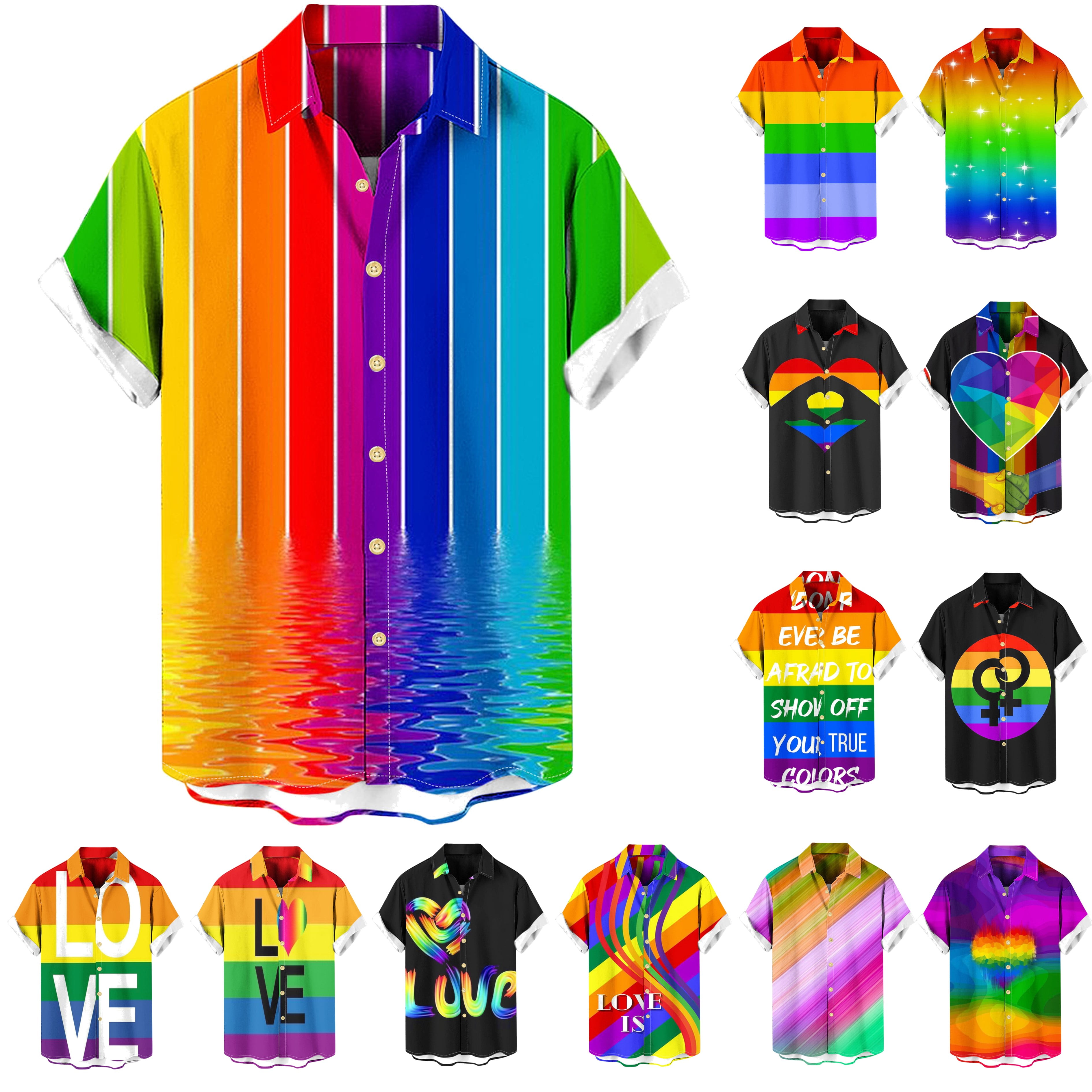 UVEASISHA Mens Rainbow Color Button Down Shirt,Mens Beach Shirts
