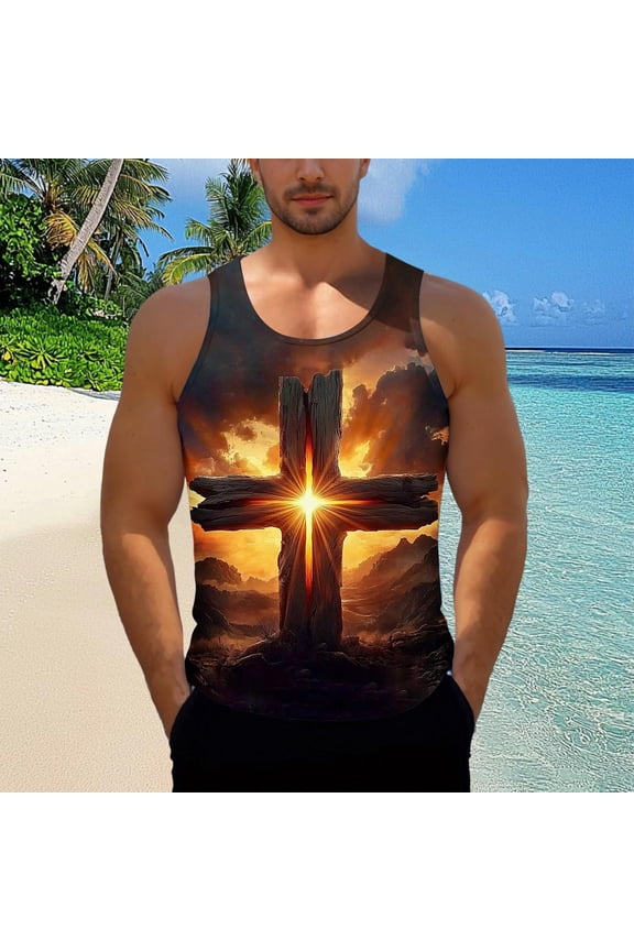 UVEASISHA Mens Religious Cross Graphic Sleeveless T Shirt Crew Neck Soft Breathable Tank Top Daily Wear Comfortable Casual Tanks Black XXL