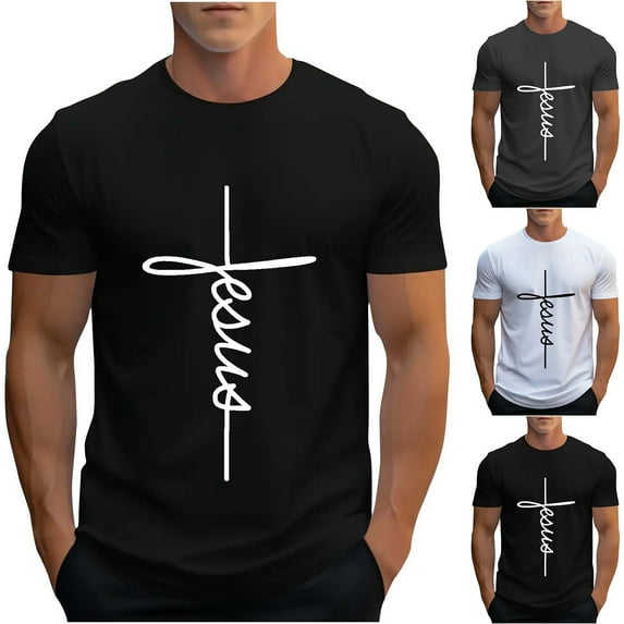 UVEASISHA Mens Religious T Shirt Christian Cross Print Graphic Tees Short Sleeve Casual Faith T-shirts for Men Summer Stylish Streetwear Tee Tops White S