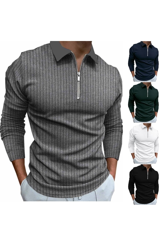 Mens Ribbed Knit Polos Shirts Long Sleeve Quarter Zip Work Shirt Slim Fit Stretch Workout Golf Shirts Comfy Casual Lightweight Pullover Clearance Items,Black,M