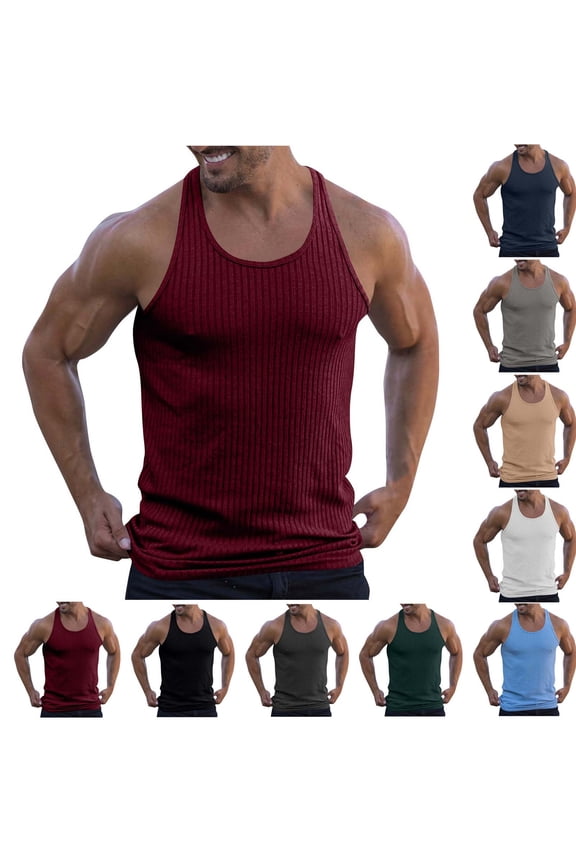 Mens Ribbed Knit Tank Top Sleeveless Y-Back Muscle T-Shirts Gym Casual Bodybuilding Workout Shirt Athletic Fitness Tanks Gray 3XL