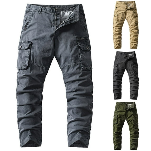 UVEASISHA Mens Ripstop Cargo Pants Relaxed Fit Casual Work Pants Multi Pockets Straight Leg Hiking Pants Solid Color Vintage Trousers Gray XXL