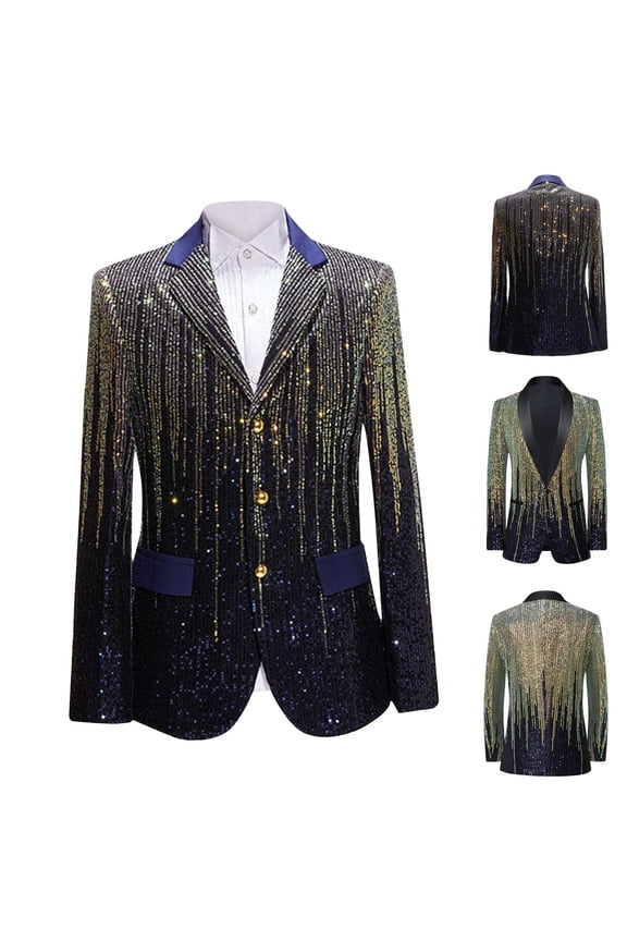 Mens Sequin Blazer Court Style Fashion Prom Party Jackets Notch Lapel Single Breasted Shiny Suit Jacket Regular Fit Stylish Tuxedos Deal of The Day Clearance,Yellow,2XL