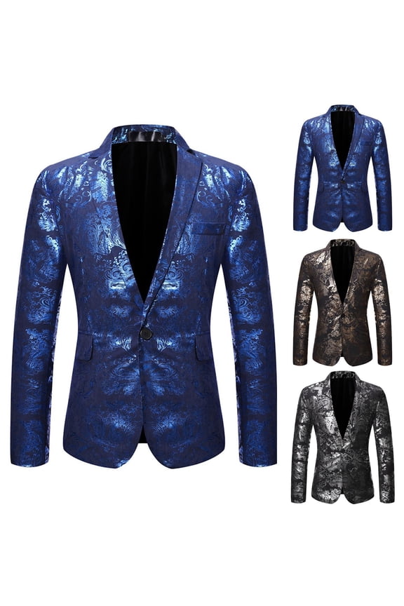 Mens Sequin Tuxedo Jacket Slim Fit Prom Party Jackets One Button Notch Lapel Night Club Blazer Suit Jacket for Host Gold M