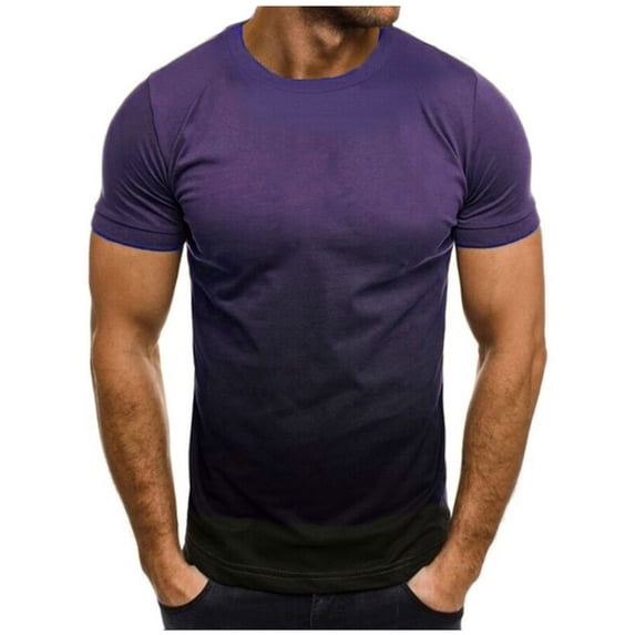 UVEASISHA Mens Shirts Big and Tall Casual Stylish Summer Gradient Short Sleeve T-Shirt Slim Fit Workout Active Basic Tee Shirt 2024 Purple M