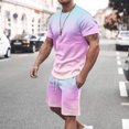 thumbnail image 1 of UVEASISHA Mens Short Sets 2 Piece Casual Outfits Gradient Tracksuit Sweatshirt and Drawstring Shorts Set Pink XXL, 1 of 5