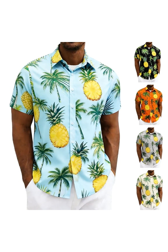 Mens Short Sleeve Hawaiian Shirts Casual Pineapple Palm Tree Printed Button Down Shirt Summer Tropical Beach Vacation Clothes Birthday Gifts for Dad Black XXL