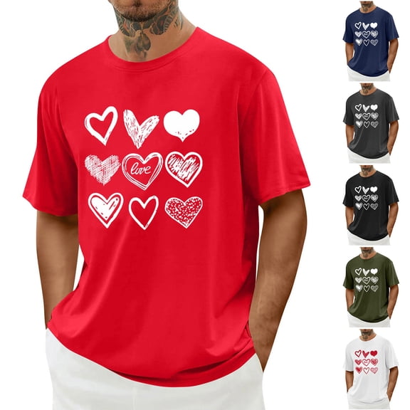 UVEASISHA Mens Short Sleeve Heart Graphic Tees Summer Casual Regular Fit Beach Shirt Fashion Vacation T-Shirts Valentine's Day Gifts Navy S