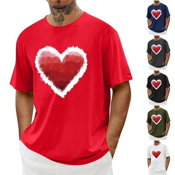 UVEASISHA Mens Short Sleeve Holiday T Shirts Novelty Heart Graphic Tees Crewneck Casual Regular Fit Vacation Tshirts Fashion Gift Ideas Gray S