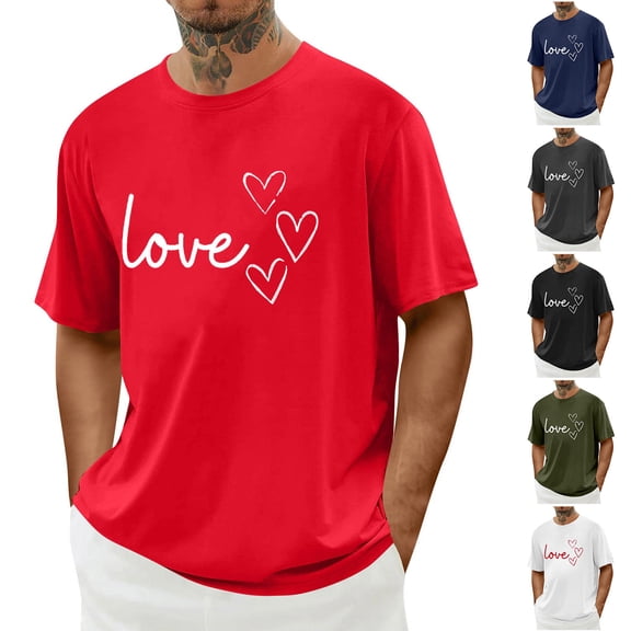 UVEASISHA Mens Short Sleeve Valentines Day T Shirts Fashion Love Heart Print Graphic Tees Comfy Casual Regular Fit T-Shirt Spring Summer Clothes Red L
