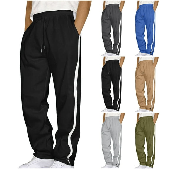UVEASISHA Mens Side Striped Track Pants Loose Fit Casual Drawstring Sweatpants Elastic Waist Wide Leg Athletic Trousers with Pockets Winter Sales,Gray,3XL