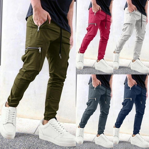 UVEASISHA Mens Slim Fit Cargo Pants Zipper Pocket Casual Hiking Pants Drawstring Elastic Waist Work Trousers Lightweight Quick Dry Tapered Jogger Pant Gray XL