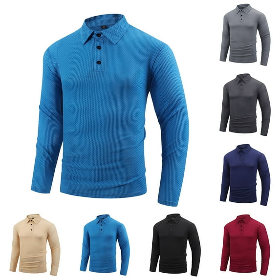 UVEASISHA Mens Slim Fit Golf Shirts Solid Color Casual Button Up Lapel Long Sleeve T-shirts Fall Lightweight Soft Pullover Tops 2025 Fashion Clothes Holiday Sales Dark Gray L