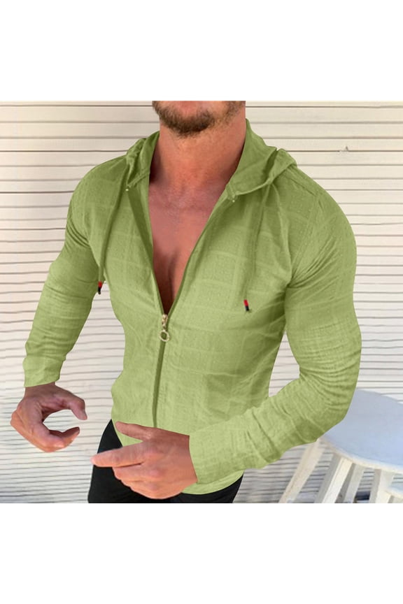Mens Slim Fit Hooded Sweatshirt Lightweight Casual Drawstring Athletic Jackets Full Zip Gym Hoodies Muscle Shirt Jacket,Green,2XL