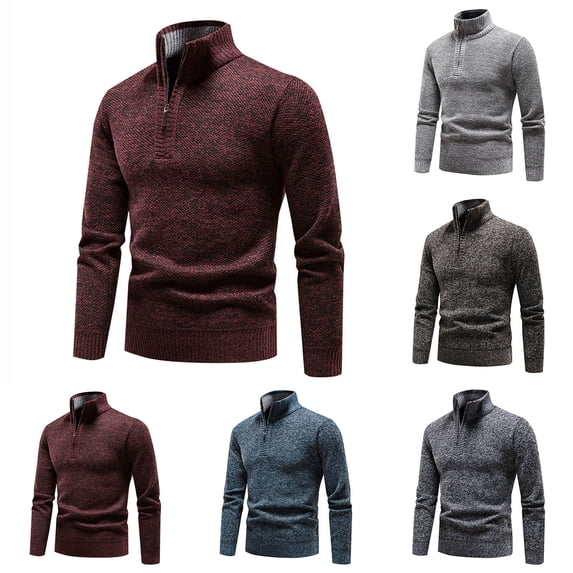 UVEASISHA Mens Slim Fit Sweaters Casual Quarter Zip Stand Collar Knitted Pullover Winter Warm Turtleneck Sweater Tops 2025 Fashion Knit Shirts for Men Sales Today Wine XL