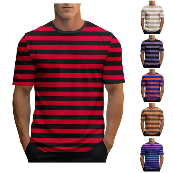 UVEASISHA Mens Striped Tee Shirts 2025 Fashion Colorblock T-Shirs Summer Short Sleeve Crewneck Pullovers Hipster Casual Streetwear Tshirt Blue XL