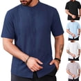 thumbnail image 1 of UVEASISHA Mens Summer Linen Shirts Casual Short Sleeve Button Down Shirt Classic Fit Lightweight Collarless Beach Shirts Stylish Tops Light Blue 3XL, 1 of 7
