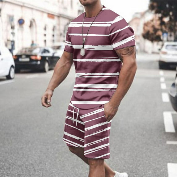 UVEASISHA Mens Sweatsuit Short Sets 2025 Fashion Striped Tracksuit Outfits Big and Tall T-Shirts and Drawstring Shorts 2 Piece Casual Summer Oversize Sport Set Todays Sales Today