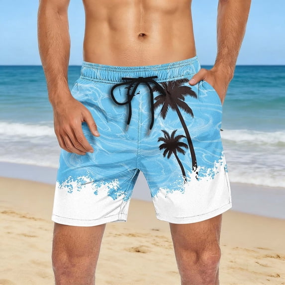 UVEASISHA Mens Swim Shorts No Liner Palm Tree Printed Beach Shorts Big and Tall Casual Swimwear Board Shorts Lightweight Quick Dry Bathing Suit with Pockets Multicolor M