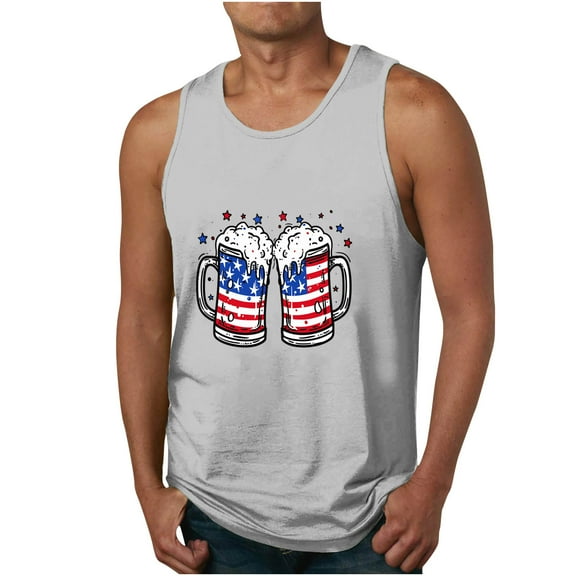 UVEASISHA Mens Tank Top American Flag,Mens USA Flag Stars and Stripes 4th of July Tank Tops Retro Muscle 1776 Sleeveless Shirt Independence Day Tank Tops for Men 2025 Gray