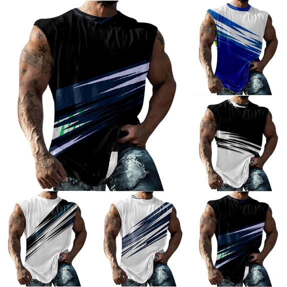 UVEASISHA Mens Tank Tops Summer Big and Tall Sleeveless Workout Shirts Fashion 3D Printed Crewneck Muscle Tees Soft Stretchy Athletic Tanks Blue M