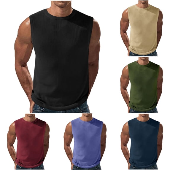 UVEASISHA Mens Tank Tops Summer Cotton Sleeveless Round Neck T-Shirts Solid Color Regular Fit Undershirts Sports Casual Gym Muscle Tanks Wine 3XL