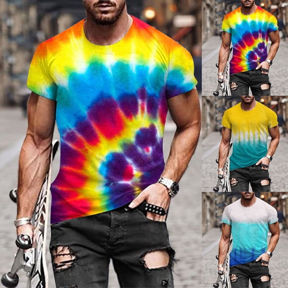 UVEASISHA Mens Tie Dye Graphic T Shirts 2025 Fashion Muscle Workout Tee Tops Short Sleeve Crewneck Slim Fit Tees Novelty Printed Athletic Tshirts Today Sales