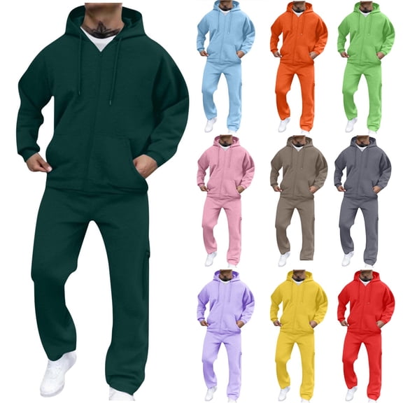 UVEASISHA Mens Track Suits 2 Piece Set Fleece Lined Sweatsuits Full Zip Up Hoodie and Cargo Pants Tracksuit Outfits Fashion Jogger Sets with Pockets Coffee M