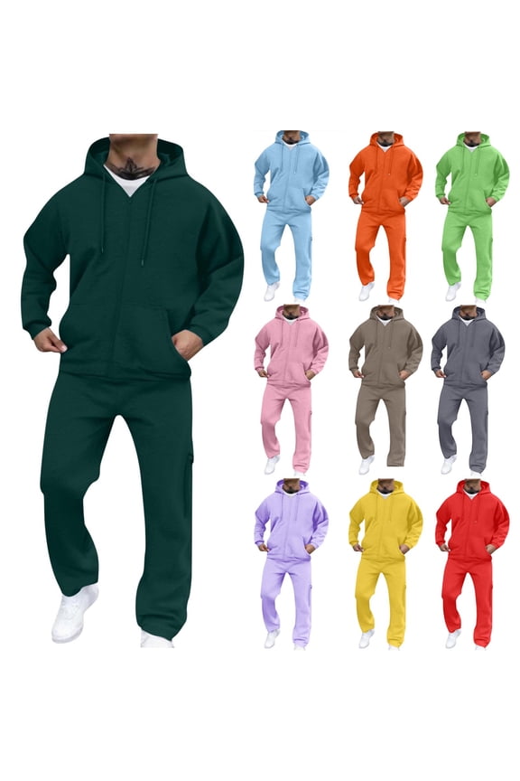 Mens Track Suits 2 Piece Set Fleece Lined Sweatsuits Full Zip Up Hoodie and Cargo Pants Tracksuit Outfits Fashion Jogger Sets with Pockets Orange S