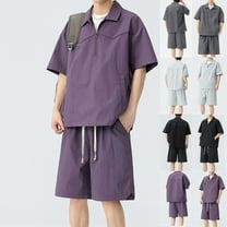 UVEASISHA Mens Tracksuit 2 Piece Set Half Zip Short Sleeve Shirt and Drawstring Short Pants Lounge Sets Oversized Casual Sweatsuits Outfits with Pockets Black L