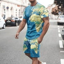 UVEASISHA Mens Tracksuit Set Two Piece,Casual Short Sets for Men Fashion World Map Print Shorts Sweatsuit Big and Tall Summer Casual Workout Athletic Outfits Set Back to College Sale