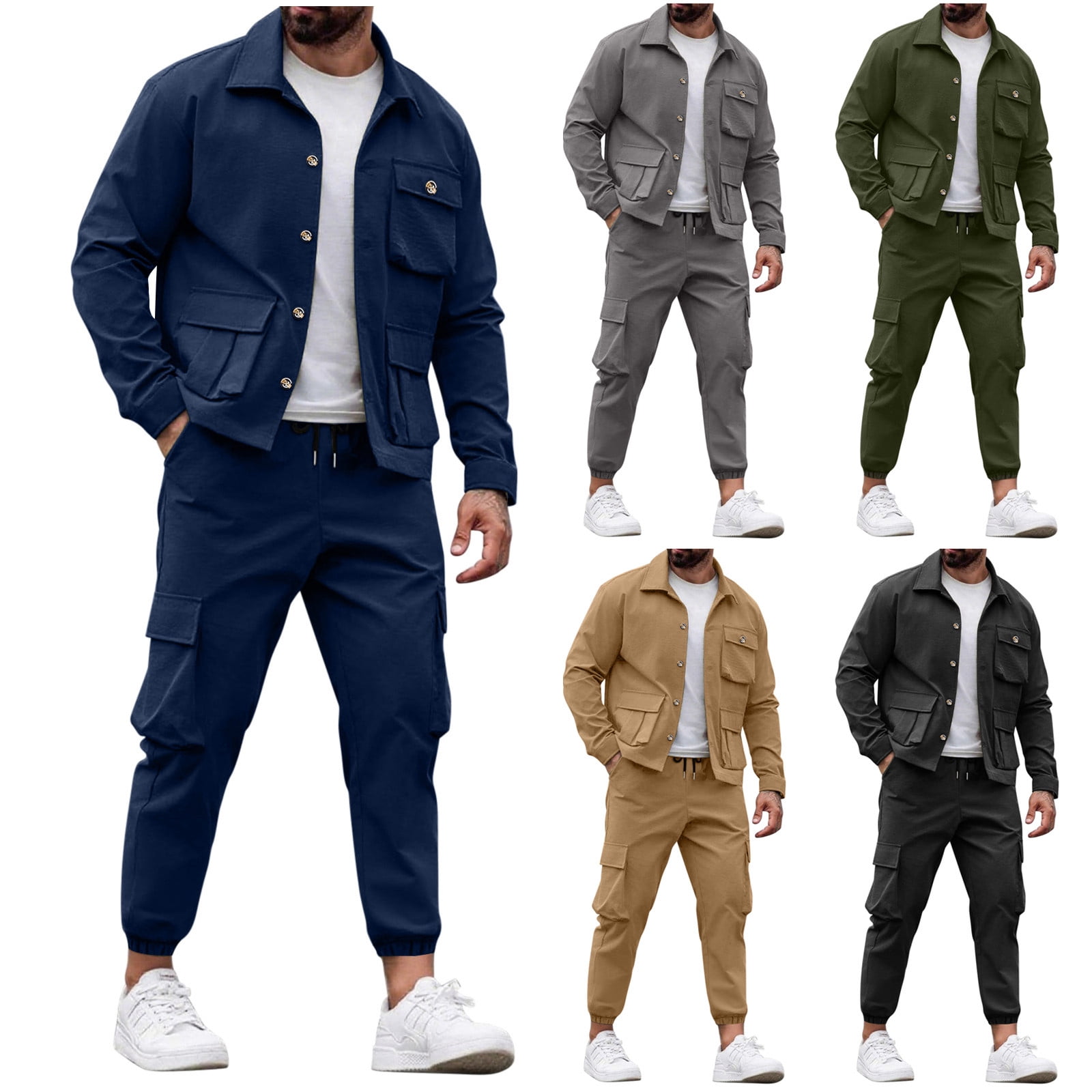 UVEASISHA Mens Tracksuits 2 Piece Set Long Sleeve Button Up Shirt uveasisha-mens-tracksuits-2-piece-set-long-sleeve-button-up-shirt
