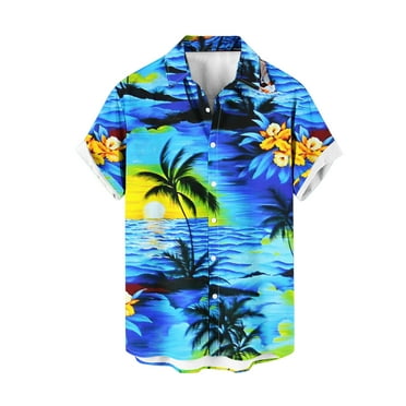 UVEASISHA Mens Tropical Button Down Shirts,2025 Hawaiian Shirts for Men Short Sleeve Button Up Palm Tree Summer Beach Shirt Clearance Sale,Blue M