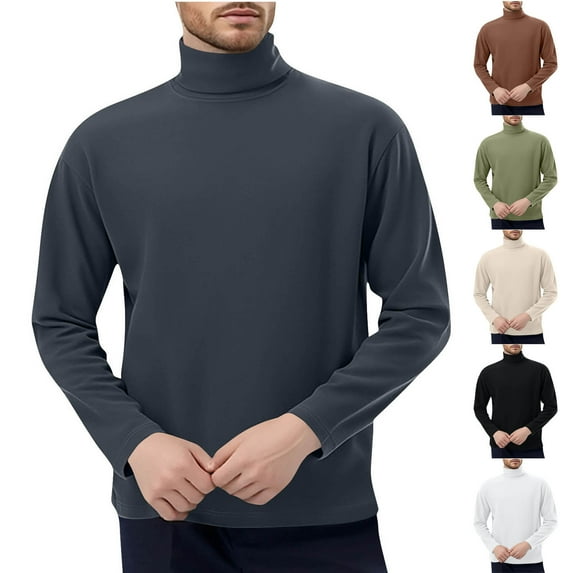 UVEASISHA Mens Turtleneck Long Sleeve Shirts Fall Winter Casual Thermal Undershirts Solid Color Regular Fit Pullover Tops Coffee 3XL