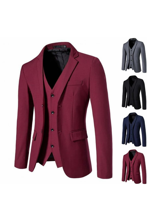 Mens Tuxedo Jacket Slim Fit Solid Color Blazer Jackets Notch Lapel Casual Business Suit Jacket Single-breasted Office Work Jackets Wine XL