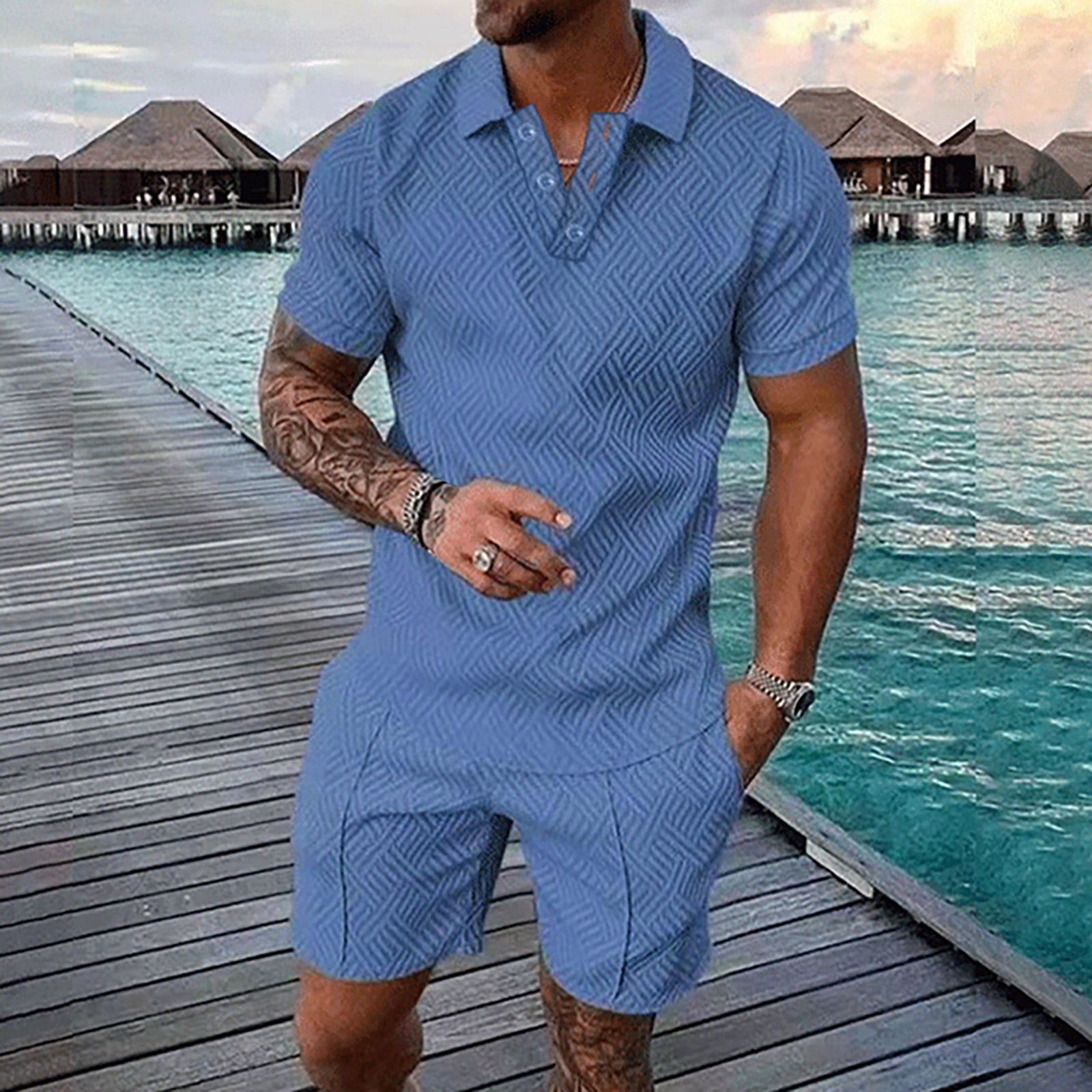 UVEASISHA Mens Two Piece Golf,Men's 2 Piece Tracksuit Short Sleeve