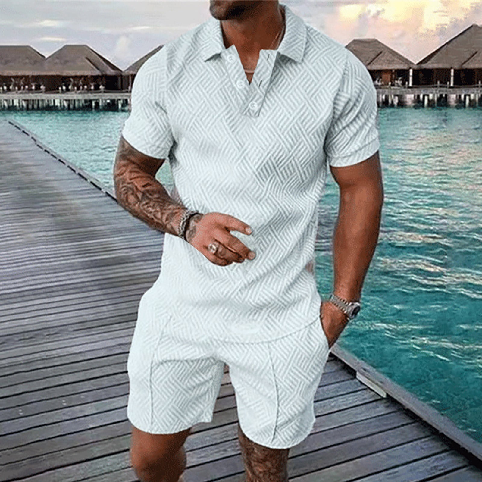 UVEASISHA Mens Two Piece Golf,Men's 2 Piece Tracksuit Short Sleeve
