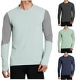 thumbnail image 1 of UVEASISHA Mens UV Protection Shirts Long Sleeve Colorblock Crewneck T-Shirt Outdoor Lightweight Casual Workout Shirt Active Athletic Tops with Thumb Holes Clearance Sales Green L, 1 of 8