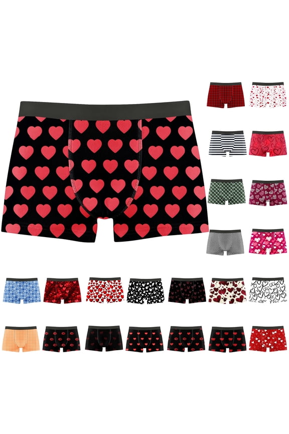 Mens Valentines Day Boxer Briefs Stretchy Low Waist Underpants Novelty Lover Heart Print Underwear Cozy Soft Boxers Gifts for Husband Red L