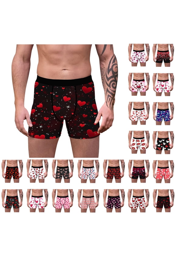 Mens Valentines Day Underwear Novelty Heart Graphic Boxer Briefs Comfy Casual Elastic Waist Boxers Cozy Soft Underpants Male Holiday Gifts Red S