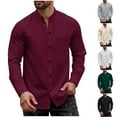 thumbnail image 1 of UVEASISHA Mens Waffle Knit Button Down Shirt Business Casual Stand Collar Work Shirts Long Sleeve Regular Fit Untucked Shirt with Chest Pocket Gray XL, 1 of 10