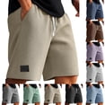 thumbnail image 1 of UVEASISHA Mens Waffle Knit Shorts Drawstring Stretchy Elastic Lounge Shorts Summer Casual Loose Textured Short Pants with Pockets Khaki M, 1 of 5