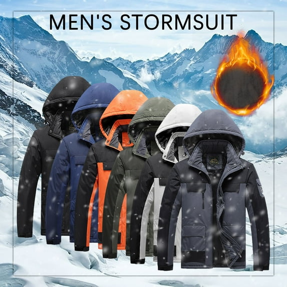 UVEASISHA Mens Waterproof Hooded Puffer Jacket Outdoor Windproof Down Jacket Thicken Insulated Winter Coat for Snow Ski Traveling Sale of The Day Orange XXXL