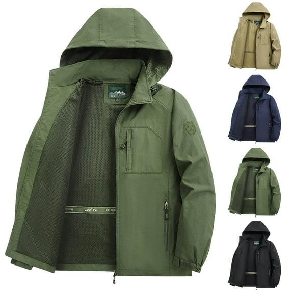UVEASISHA Mens Waterproof Rain Jacket Hiking Windbreaker Raincoat Zipper Pocket Lightweight Hooded Rain Coats with Mesh Lining Dark Blue XL