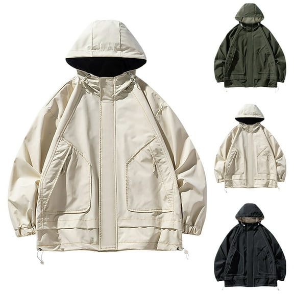 UVEASISHA Mens Waterproof Rain Jacket Lightweight Hooded Windbreaker Outdoor Hiking Raincoat Casual Travel Jacket with Zipper Pockets Sales Today Clearance Army Green XXXL