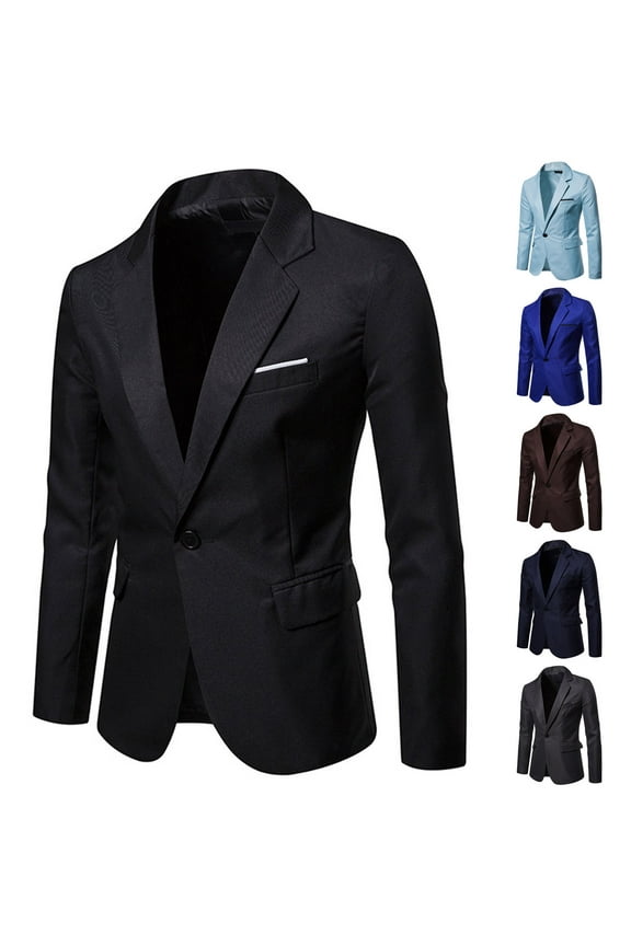 Mens Wedding Blazer Jackets Slim Fit Stylish Formal Suit Jacket One Button Lightweight Skinny Tuxedo Jacket for Dinner Party Coffee M