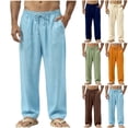 thumbnail image 1 of UVEASISHA Mens Wide Leg Linen Pants Big and Tall Drawstring Elastic Waist Lounge Pants Lightweight Casual Summer Beach Trousers with Pockets Light Blue 3XL, 1 of 8
