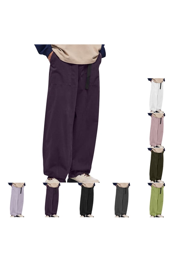 Mens Wide Leg Pants Loose Fit Cargo Pants for Men Fall and Winter Fashion Work Pants Solid Color Casual Adjustable Waist Trousers with Pockets Black L
