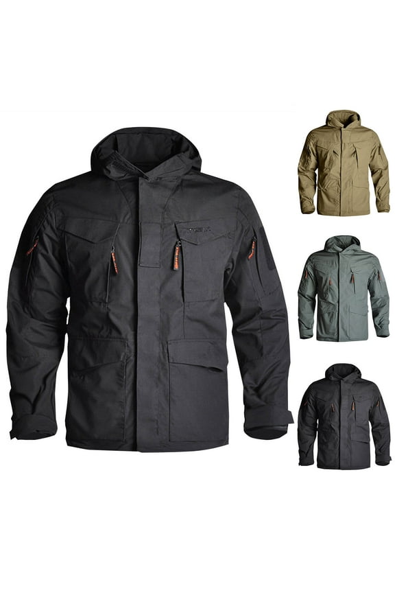 Mens Windproof Waterproof Rain Jacket Lightweight Mountain Sport Jackets for Men Hooded Softshell Windbreaker Military Tactical Jacket with Multi Pockets Daily Sales Clearance Brown S
