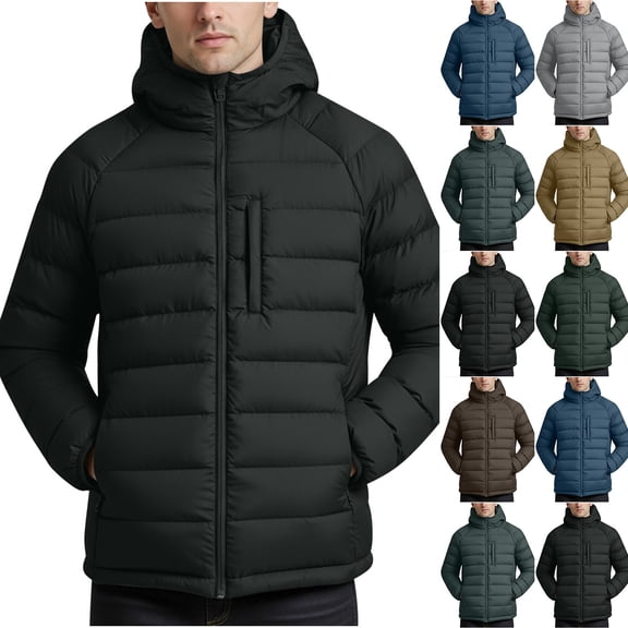 UVEASISHA Mens Winter Jackets with Hood Lightweight Windproof Insulated Down Coats Fashion Full Zip Hooded Puffer Jacket Thick Warm Quilted Coat with Pockets Green XXL